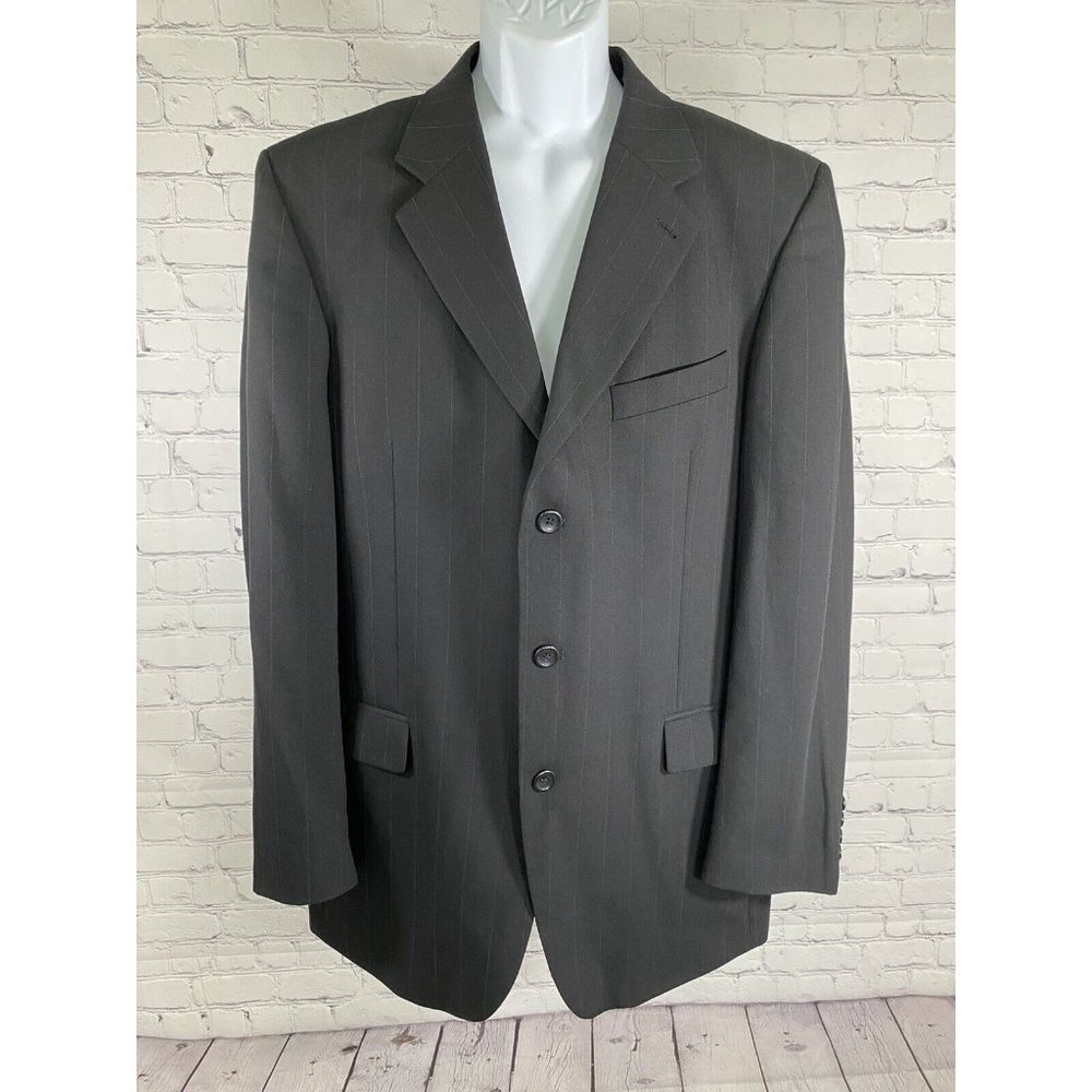 Profilo Black Pencil Striped 100% Wool 3 Button Blazer Jacket 43L
